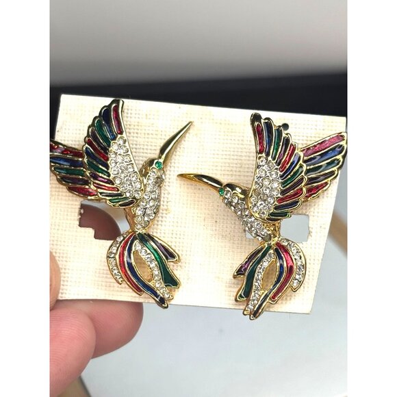 Vintage Hummingbird Crystal Stud Earrings - Picture 1 of 8